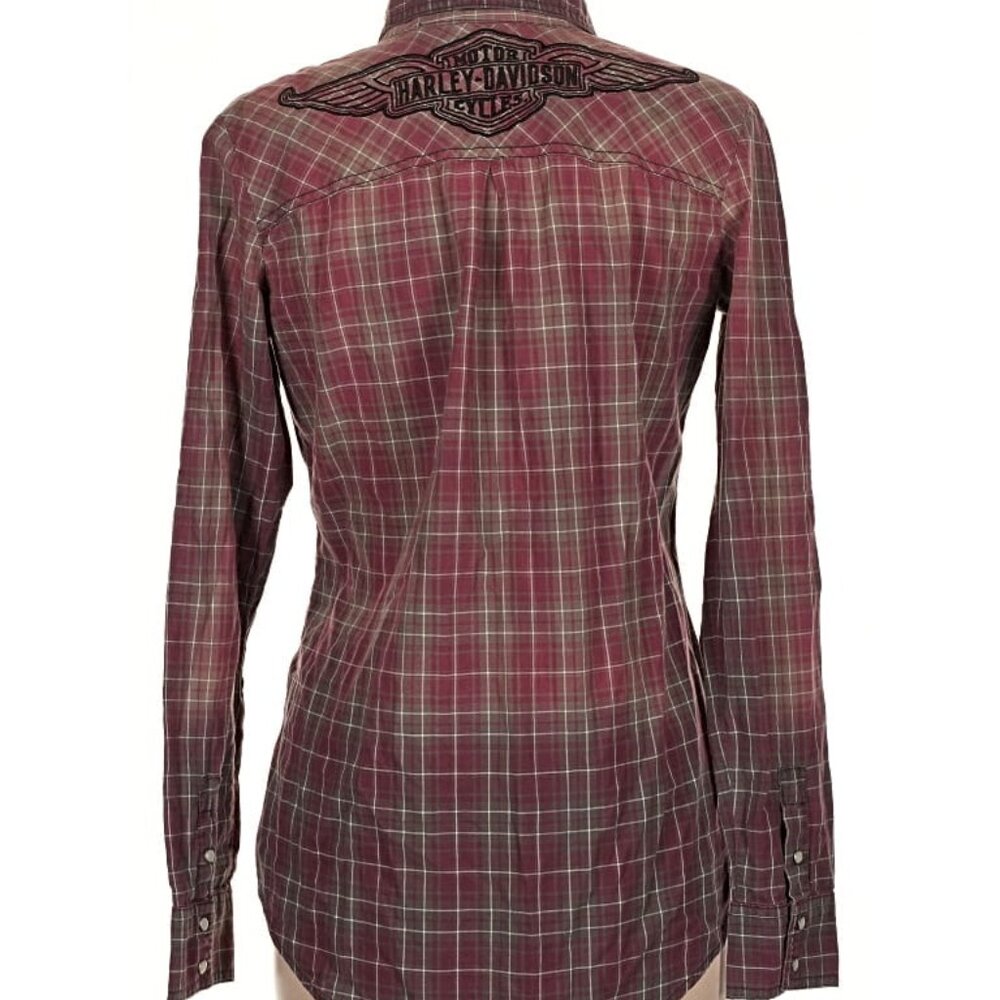 Harley-Davidson Women’s Plaid Button Down Shirt – Size Medium – Embroidered Logo